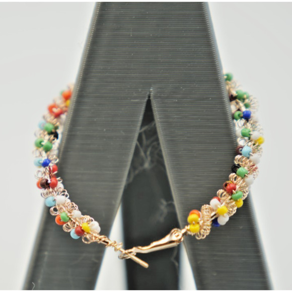 Handmade Colorful Seed Bead Hoop Earrings Boho Style 2 1/2" Diameter Lightweight - Picture 4 of 6